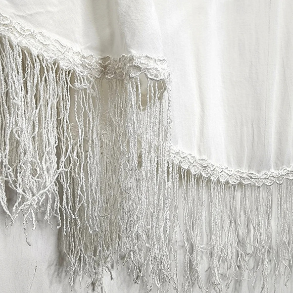 XCVI Cream Fringe Poncho Orange Embroidered V-Neck Size S - Picture 6 of 12